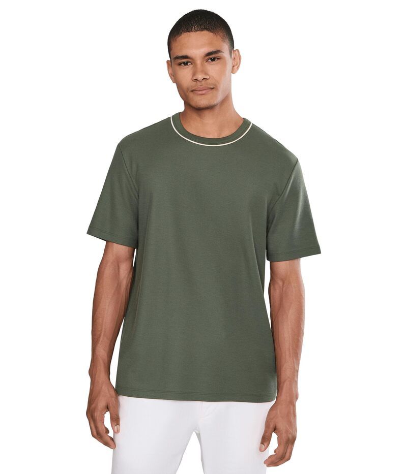 ヴィンス メンズ トップス シャツ Vince Tipped Pima Pique Short Sleeve Crew Coulter Green グリーン
