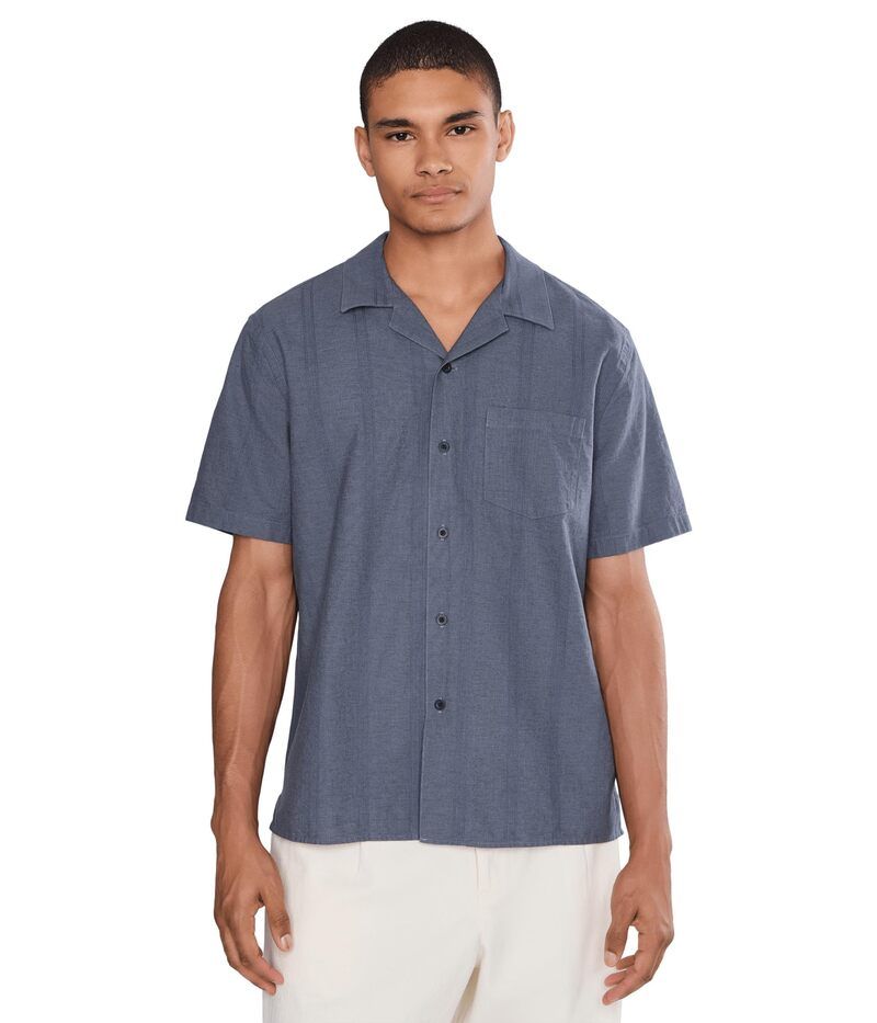 ヴィンス メンズ トップス シャツ Vince Cove Stripe Short Sleeve Cabana Neue Blue ブルー