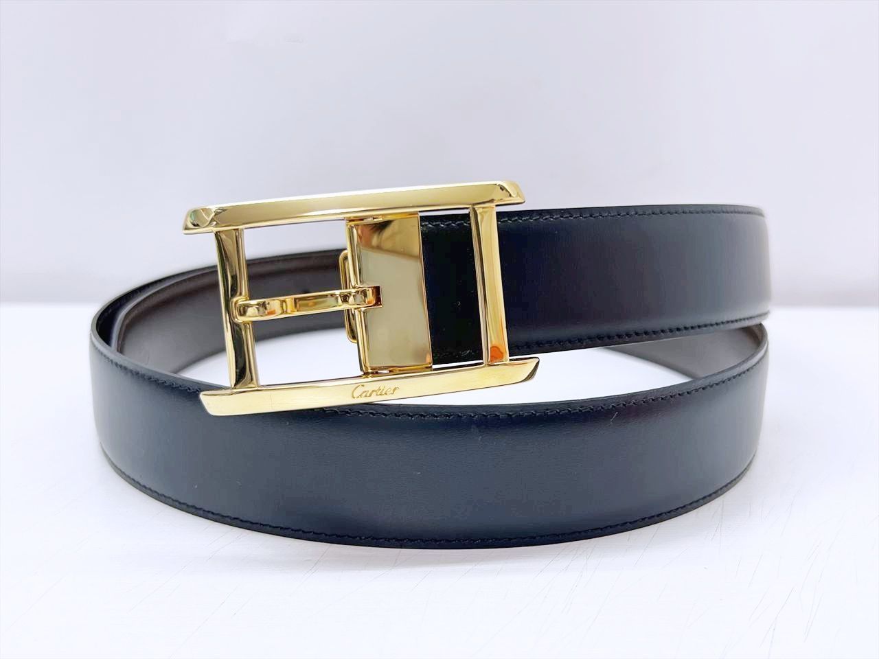 美品　Cartier　カルティエ　タンクアメリカン　スムースレザー　ベルト　黒　ゴールド　ブラウン　ループ欠品