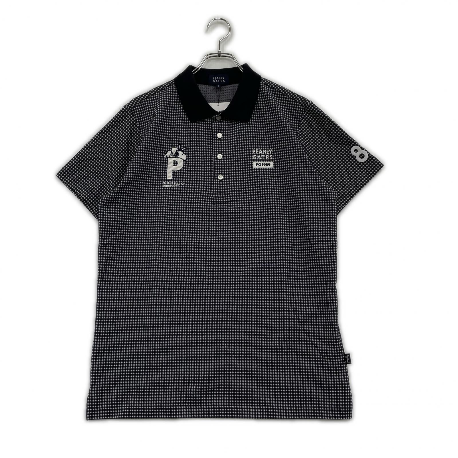 未使用品 メンズ パーリーゲイツ PEARLY GATES 半袖ポロシャツ 6(LL) ネイビー 紺 スヌーピーコラボ ギンガムチェック