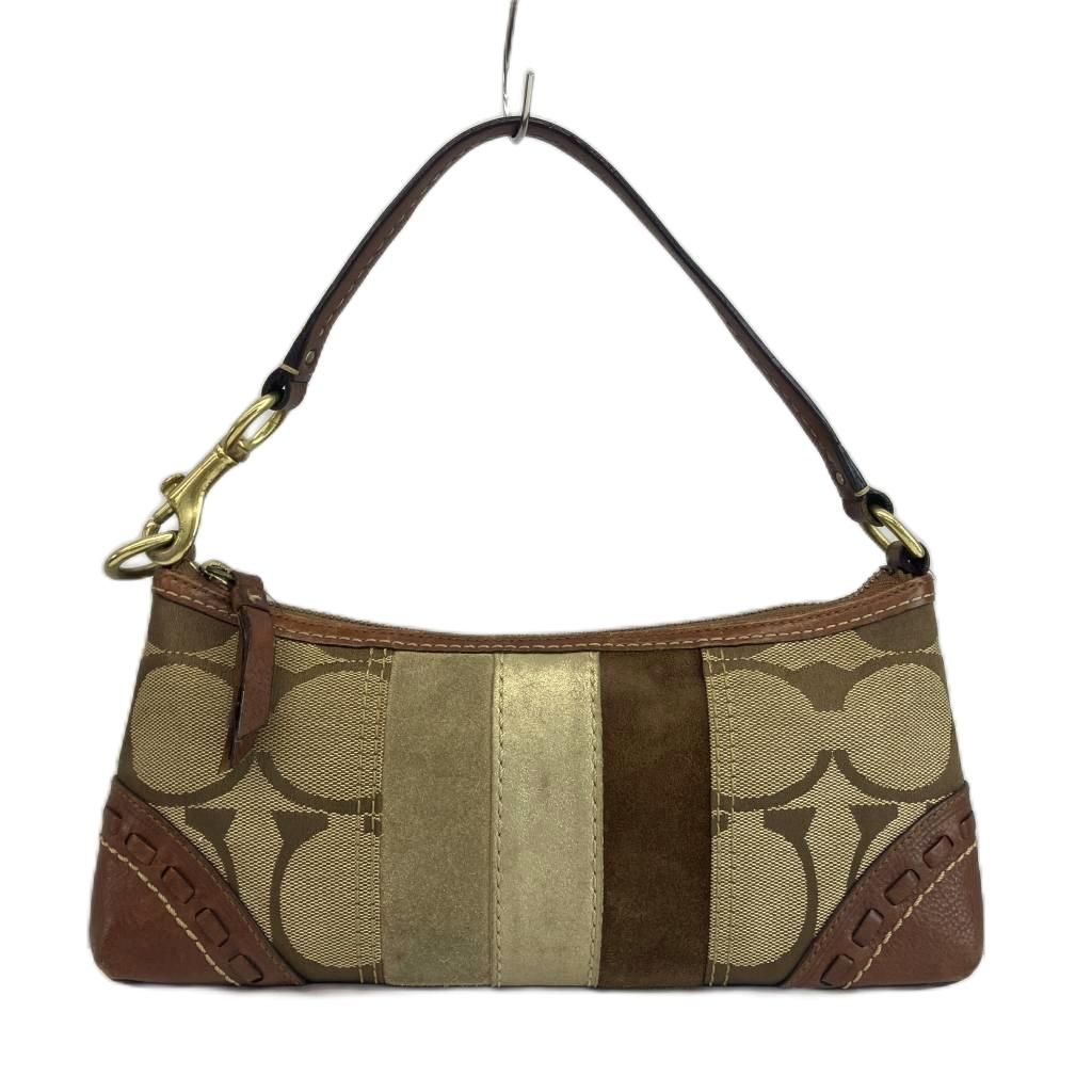 コーチ COACH ハンドバッグ アクセサリーポーチ キャンバス レザー シグネチャー ストライプ 茶色 ブラウン 6899 /XZ ■GY18