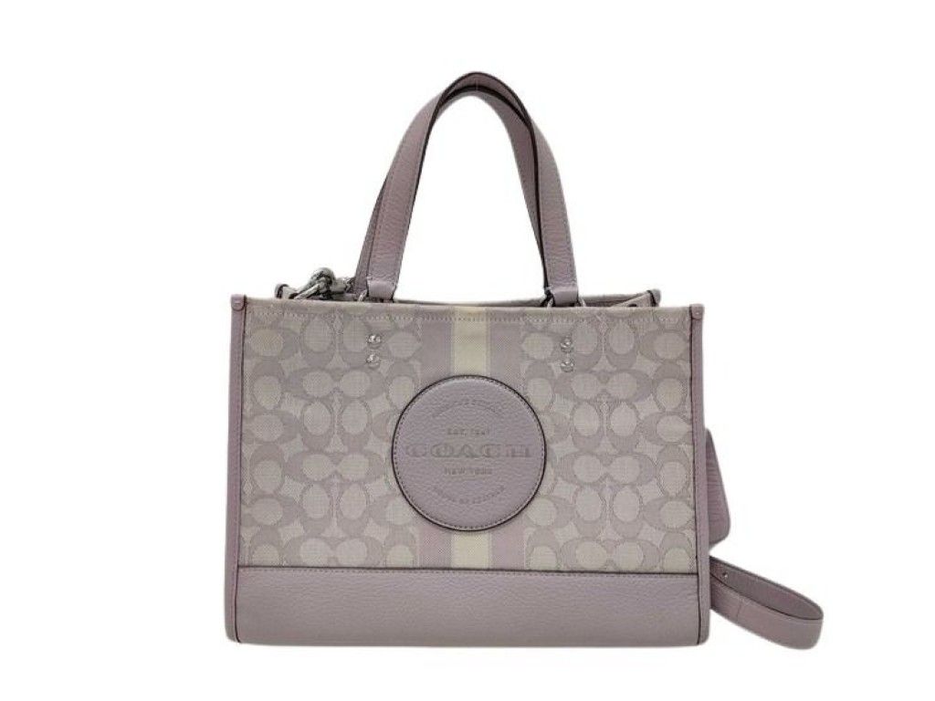 COACH コーチ ハンドバッグ シグネチャー C8448 パープル系 キャンバス レザー レディース 2WAY ショルダーバッグ シルバー金具 美品