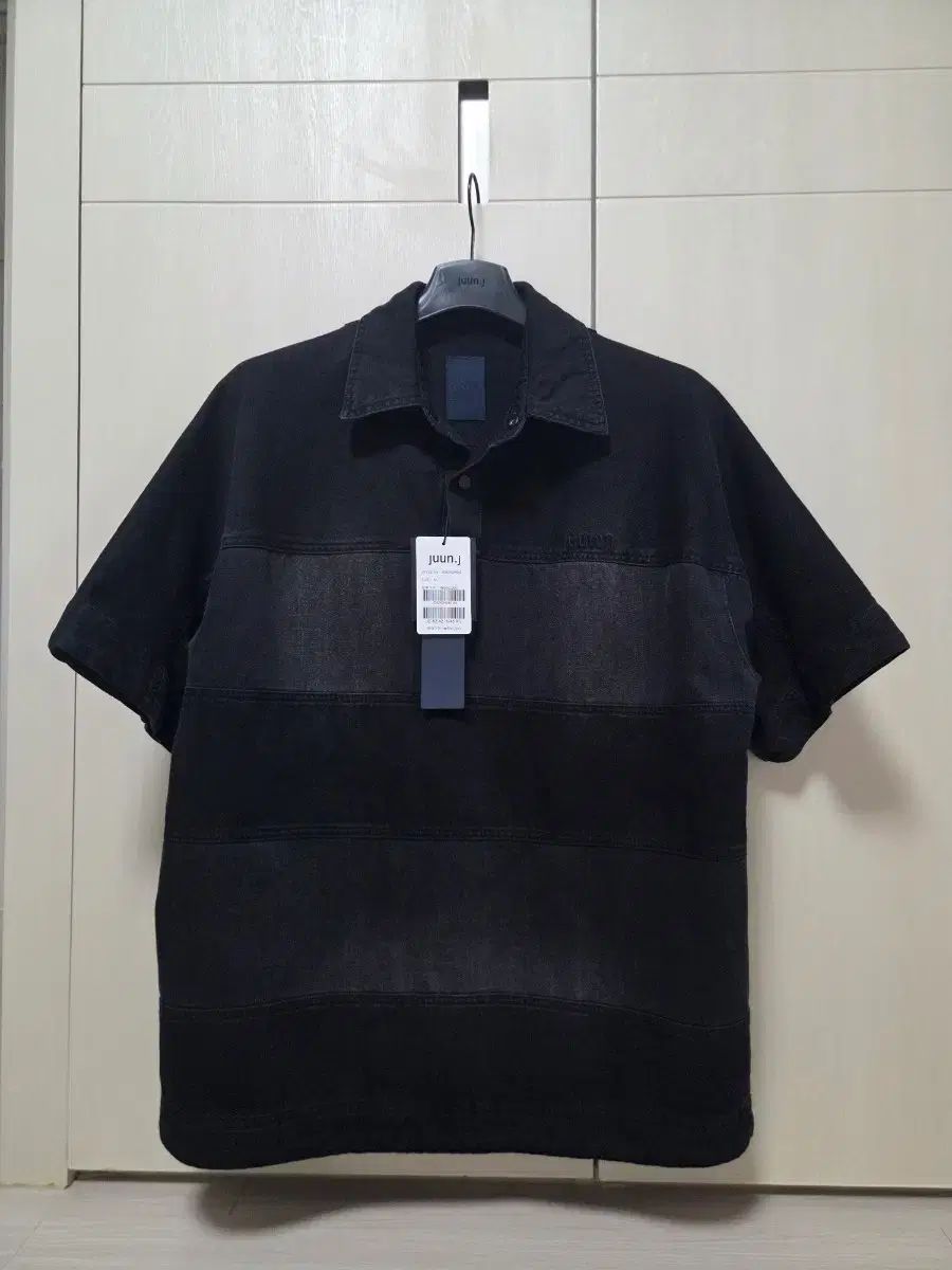 XS Juun.J 26SS ブラック デニム ストライプ カラーTシャツ