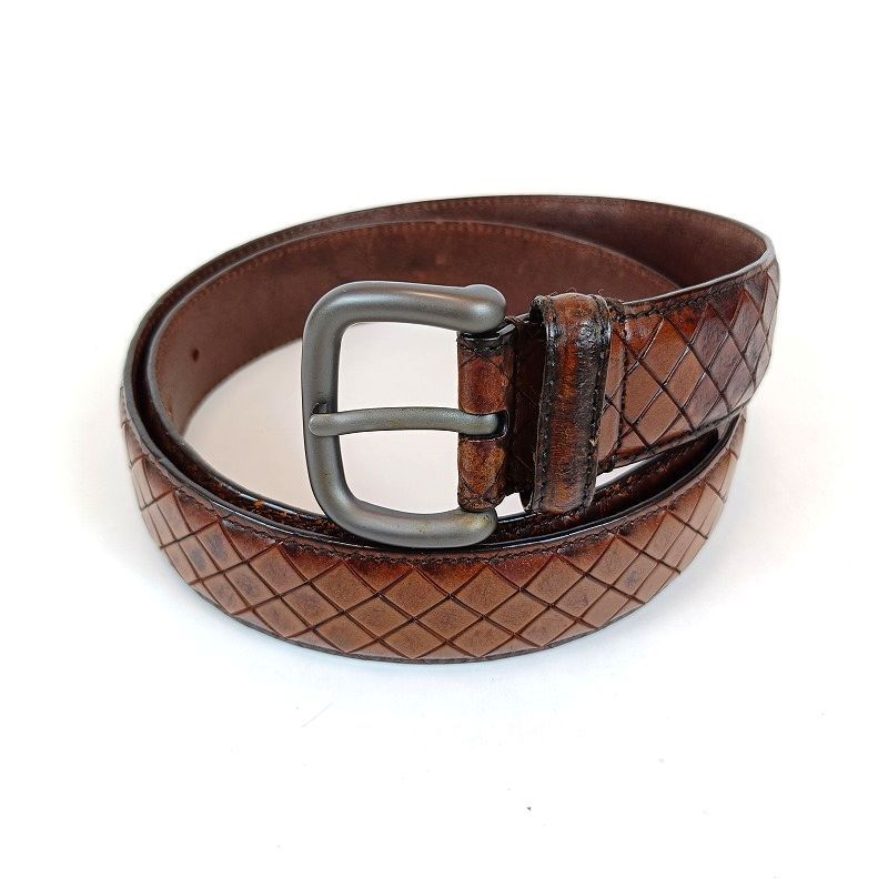 BOTTEGA VENETA ボッテガヴェネタ イントレチャート レザー ベルト ブラウン メンズ レザー 本革 ブランド 中古