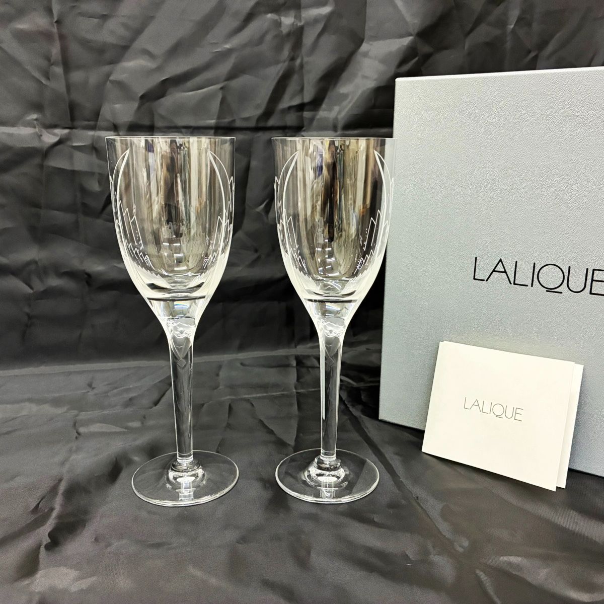 ◆中古美品◆ LALIQUE【ラリック】アンジュ シャンパングラス ペア クリスタル クリア シャンパンフルート M1852