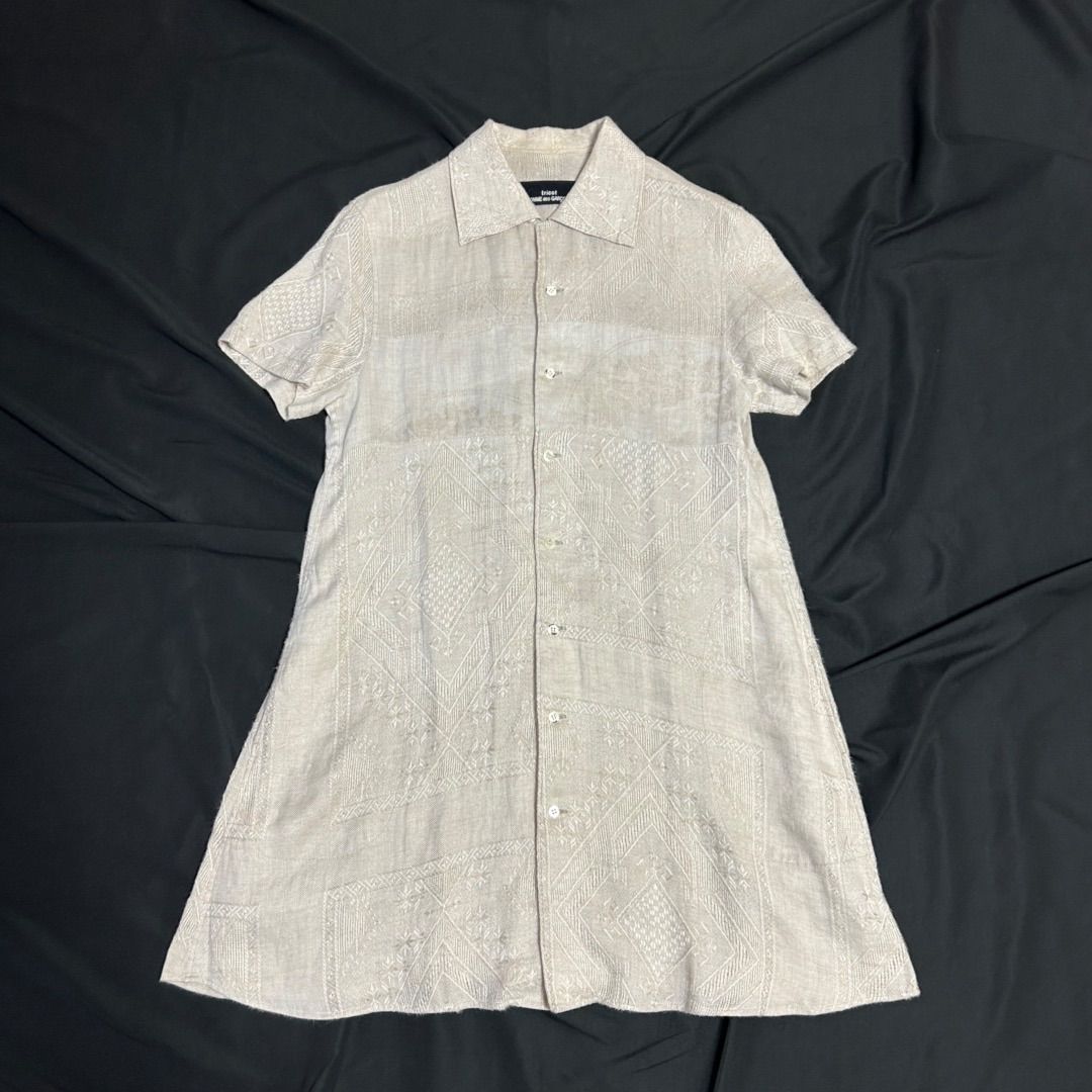 tricot COMME des GARCONS 半袖シャツ AD1993 アーカイブ 刺繍総柄 ロング丈 リネン ポケット