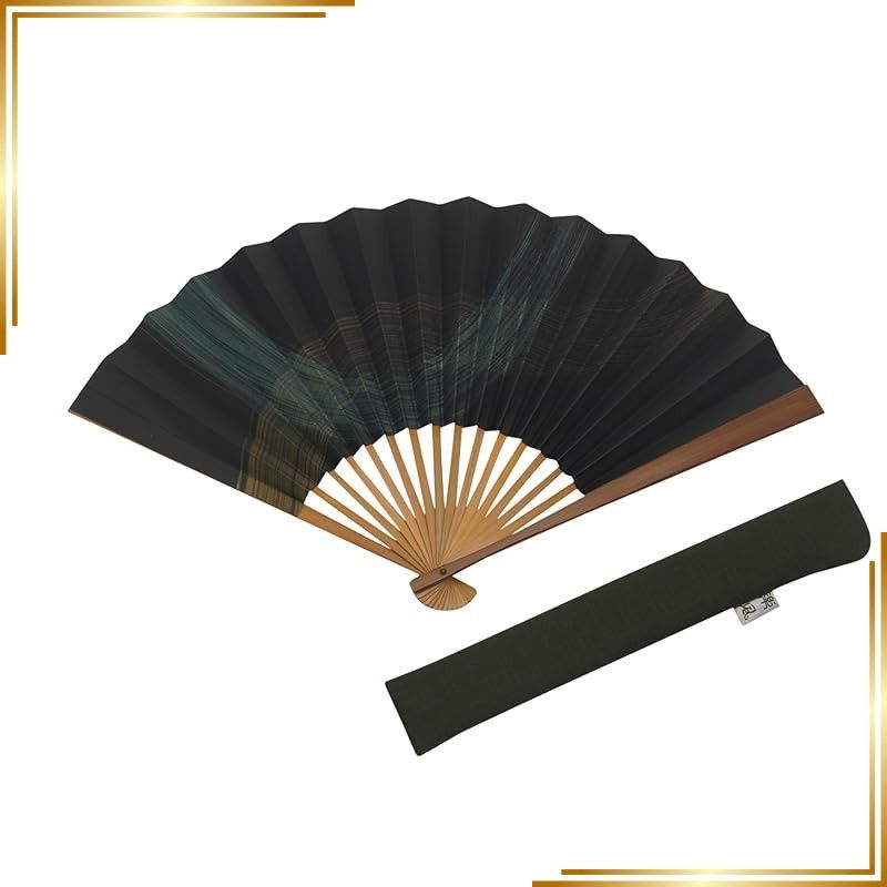 【新品】 [ハセガワ] 京扇子 霞 大サイズ 京都職人 手作り 扇子 扇子袋付き 化粧箱入り 緑 1