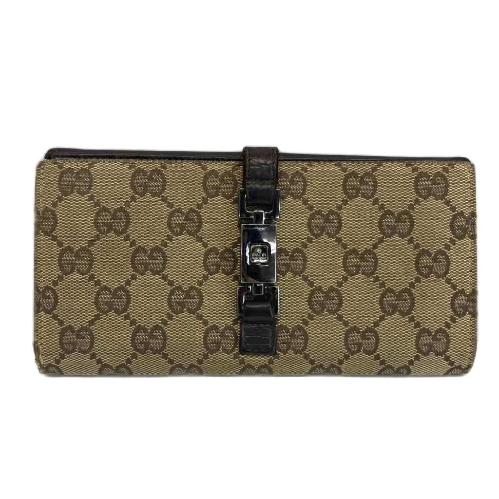 グッチ GUCCI GGキャンバス ジャッキー 二つ折り 長財布 レザー 総柄 ロゴ 茶色 ブラウン /XZ ■GY18