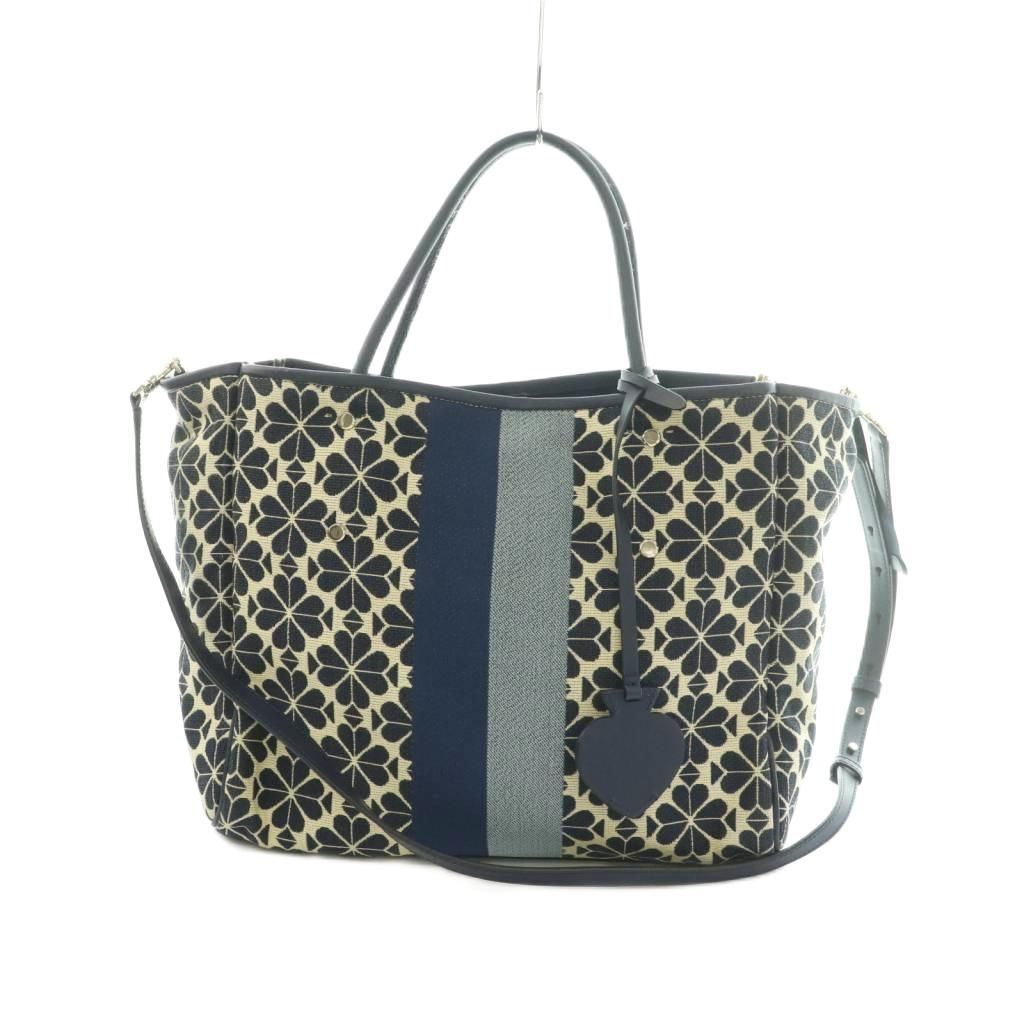 ケイトスペード KATE SPADE スペード フラワー ジャガード エブリシング ミディアム 2WAY トートバッグ ショルダーバッグ 花柄 紺 ネイビー アイボリー /MI ■GY13