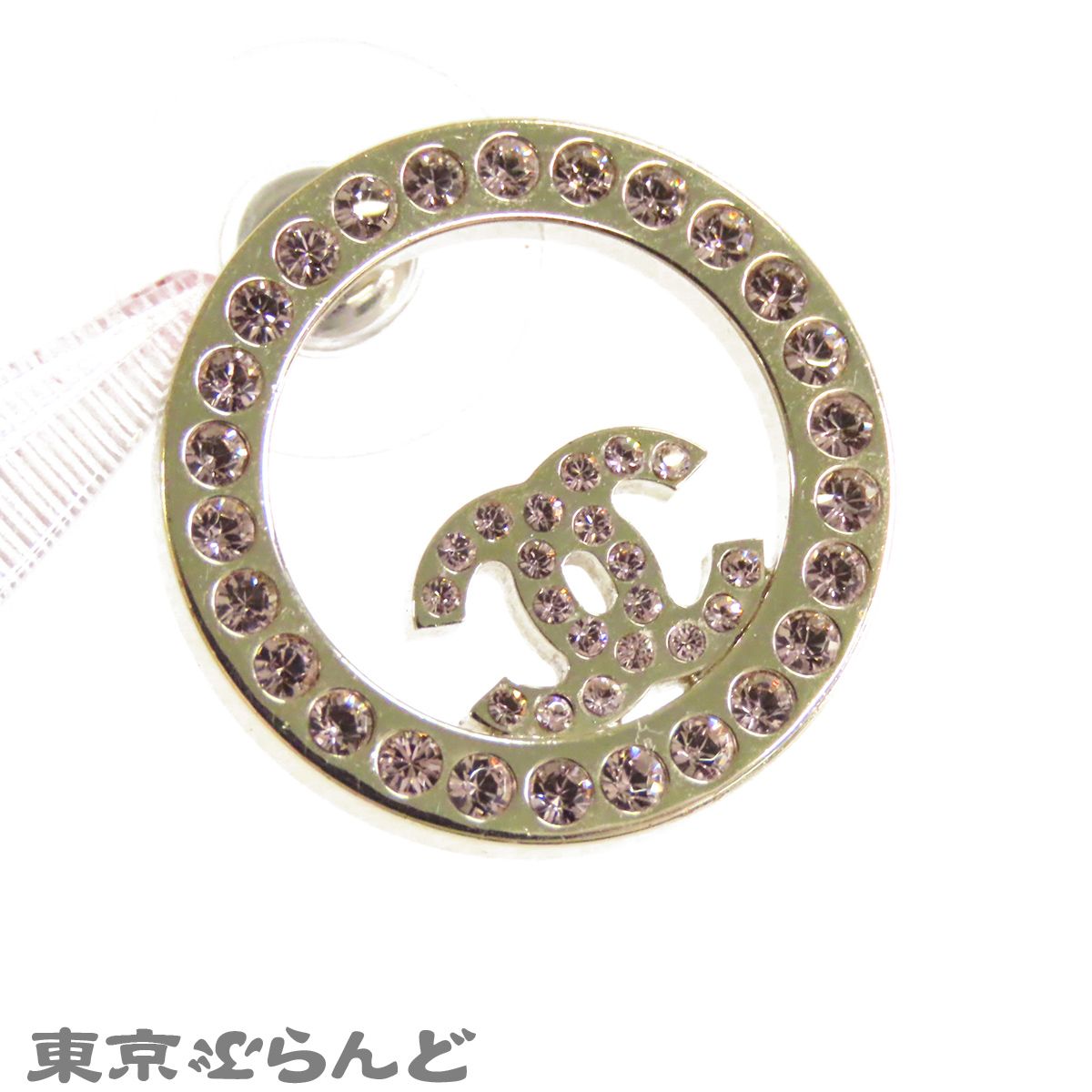 シャネル CHANEL ピアス ゴールド メタル ラインストーン ラウンド 