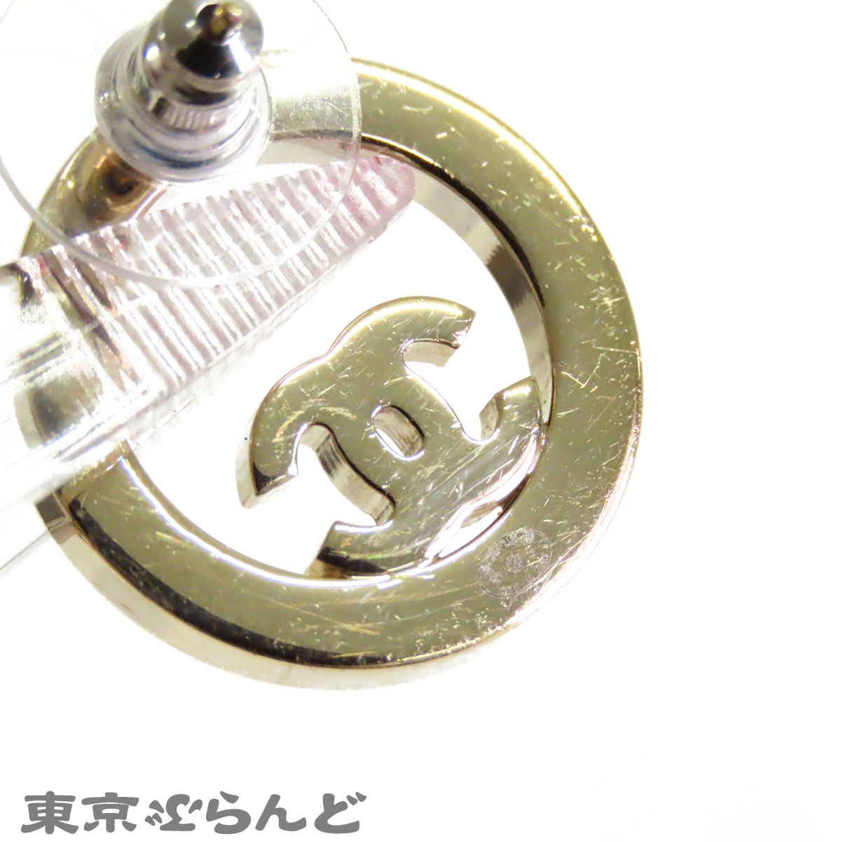 シャネル CHANEL ピアス ゴールド メタル ラインストーン ラウンド 