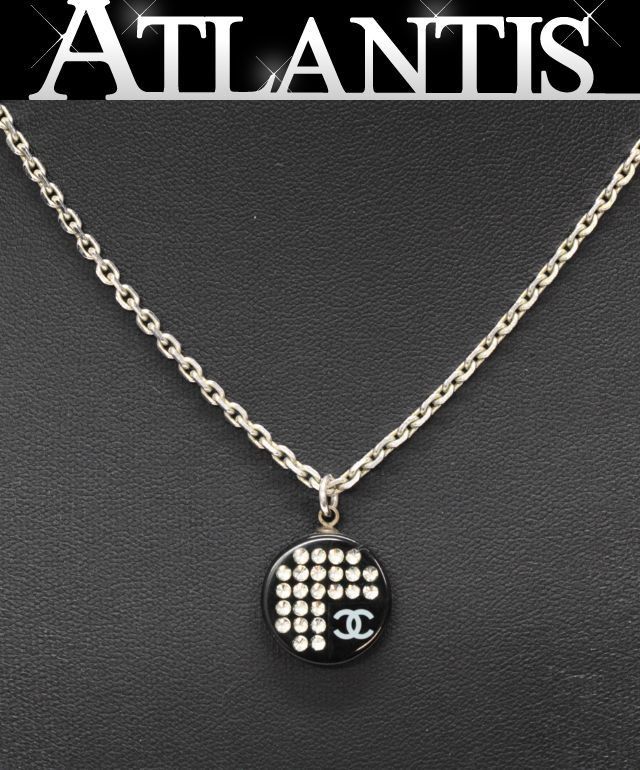 シャネル CHANEL ココマーク ラインストーン サークル ネックレス メタル プラスチック シルバー 05P 【75107】