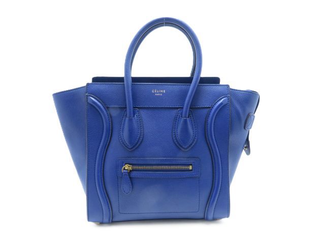 CELINE セリーヌ バッグ ラゲージ マイクロ ブルー カーフ ﾊﾞｯｸﾞ ハンドバッグ レザー ブルー レディース【中古】