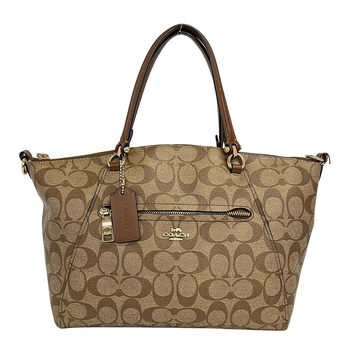 COACH(コーチ) ハンドバッグ プレーリー サッチェル ポリッシュド ペブル レザー F79998 カーキ×ブラウン レザー