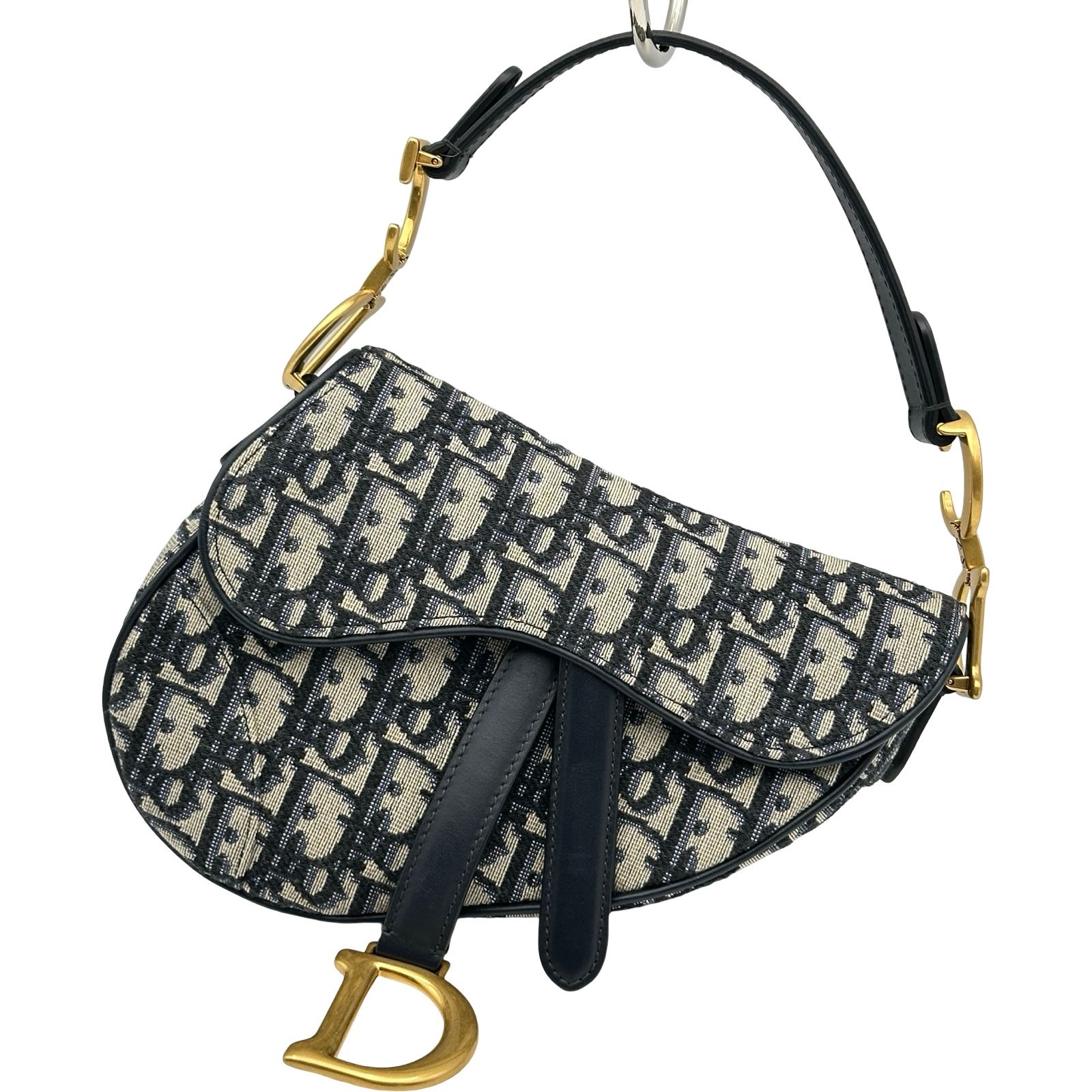 クリスチャン・ディオール Christian Dior サドルバッグミニ ネイビー キャンバス レディース ハンドバッグ