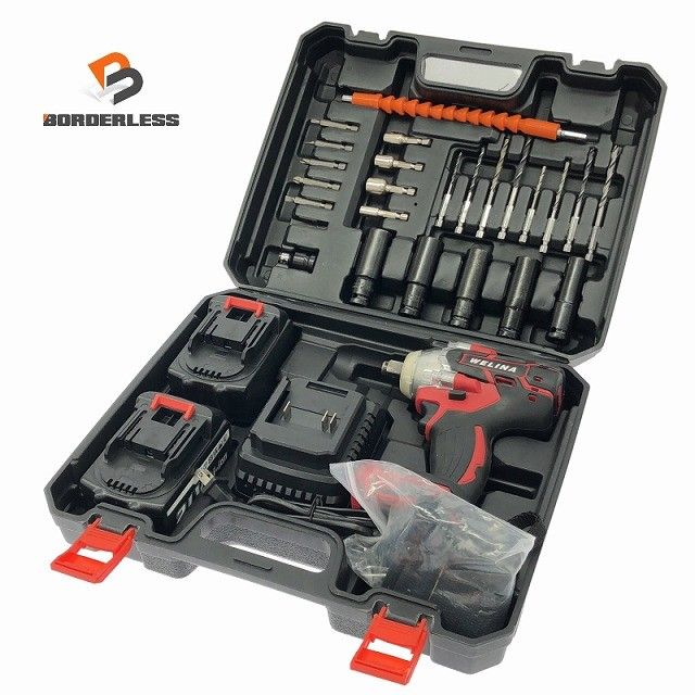 ☆美品☆WELINA 21V インパクトレンチ 本体+バッテリー2個+充電器+ケース アタッチメント付き 電動工具 締め付け129904
