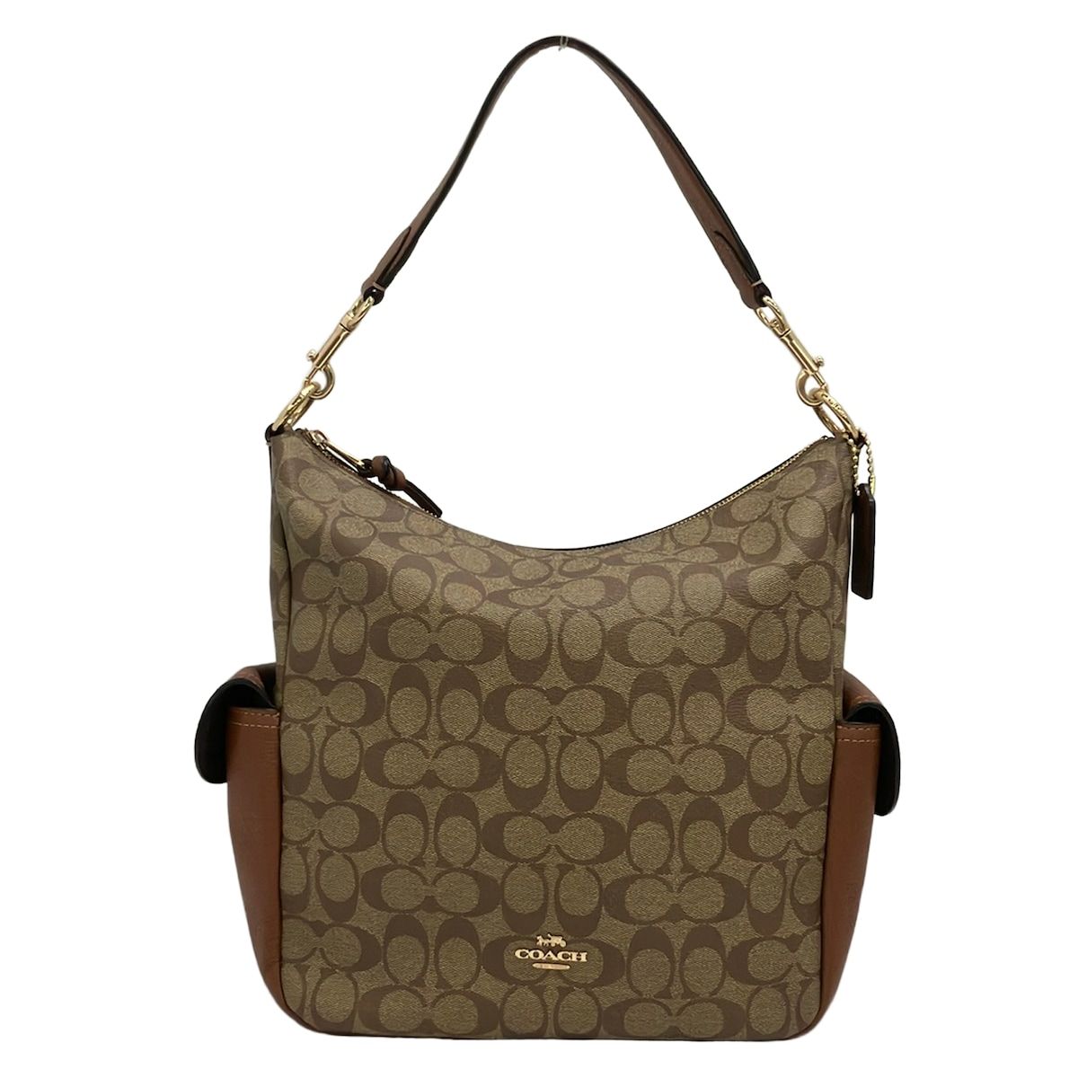 COACH(コーチ) ショルダーバッグ シグネチャー柄 C1523 カーキ×ダークブラウン レザー