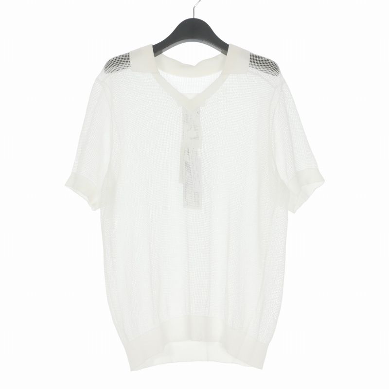 メゾンマルジェラ Maison Margiela 21SS メッシュ ニット ポロシャツ 半袖 M ホワイト 白 S30GL0038 国内正規