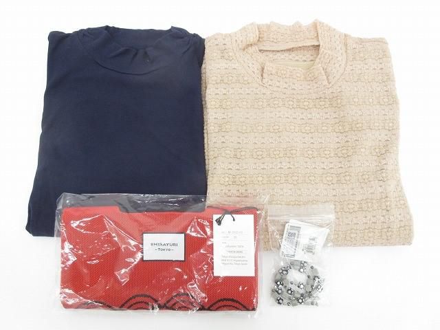 未使用 タグ付き オルベーラ るんびに カットソー ネックレス 紋様ニットバッグ 4点 LL 日本製 ドイツ製 レディース