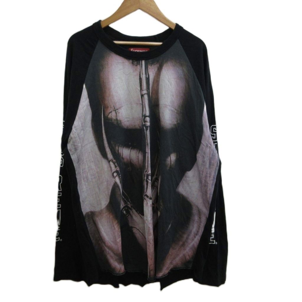 シュプリーム SUPREME ×H.R.ギーガー Tシャツ ロンT M 黒 ブラック 総柄 長袖 ラグラン袖 クルーネック カットソー /PP ■GY18