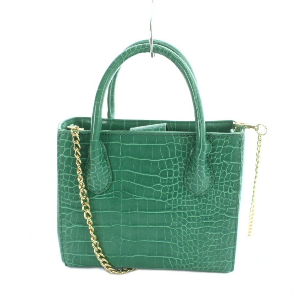 ノーブランド品 ハンドバッグ ショルダー 2WAY ゴールド金具 ミニ クロコレザー 緑 グリーン ■GY18 /MQ