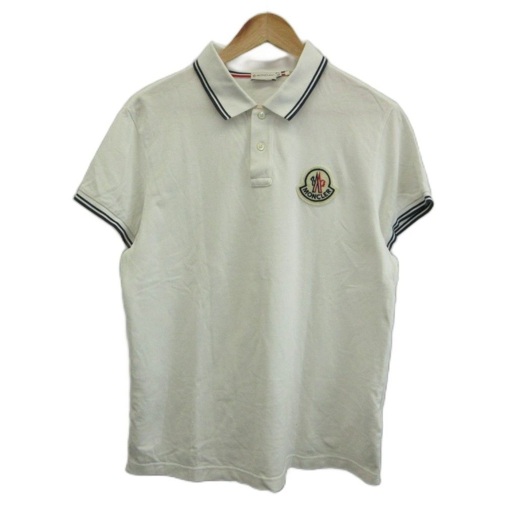 モンクレール MONCLER ポロシャツ 鹿の子 半袖 ビッグロゴ ワッペン XL 白 ホワイト /XZ ■GY50
