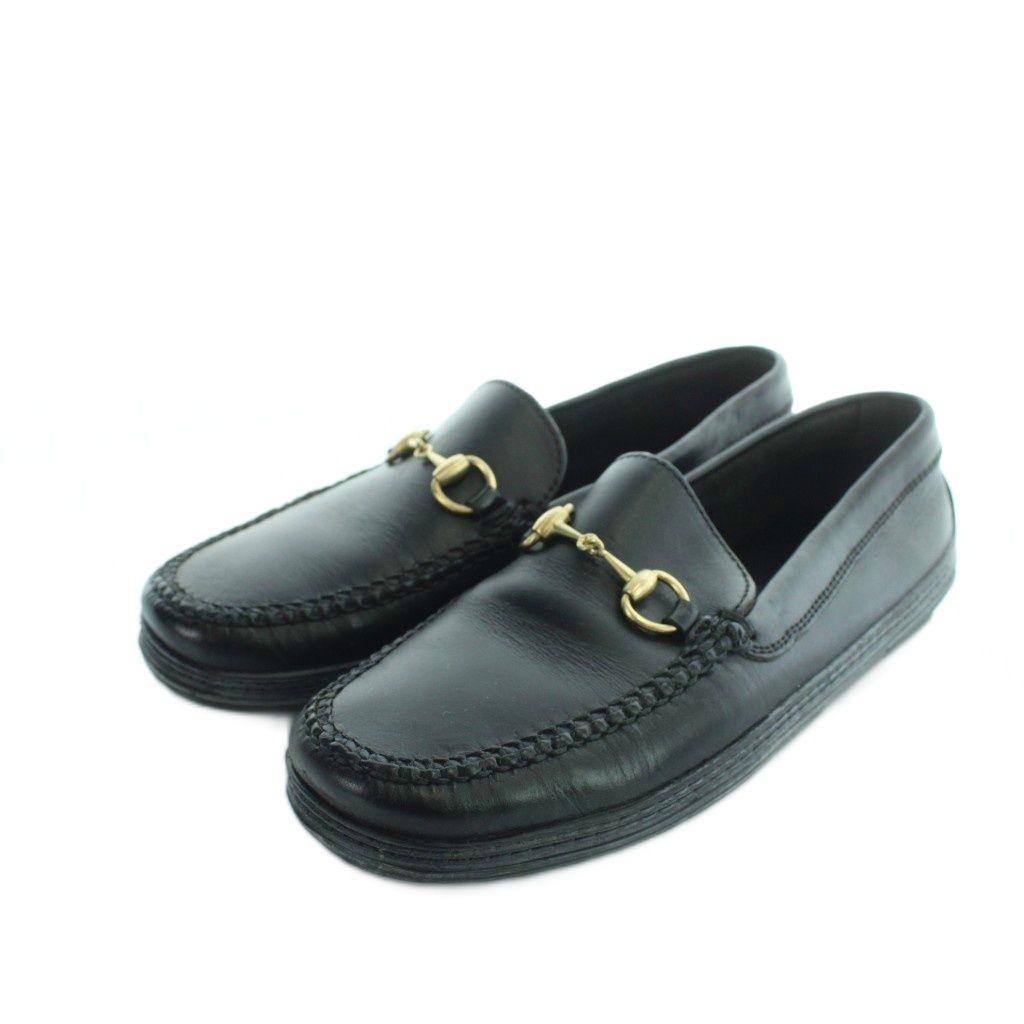 グッチ GUCCI ローファー レザー ホースビット スクエアトゥ ロゴ 6.5 26.5cm 黒 ブラック ■GY50 /MQ ■OH