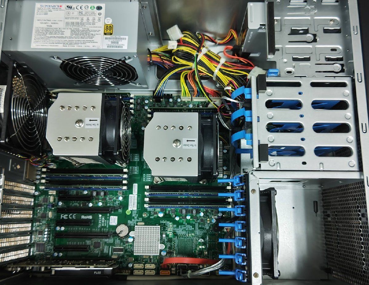 ★[Win11 Pro] 快適28コア 大容量メモリ SuperMicro CSE732 タワー型WS (Xeon E5-2680v4 2.4GHz*2/64GB/SSD 256GB+1TB/Quadro P400/DVDRW)