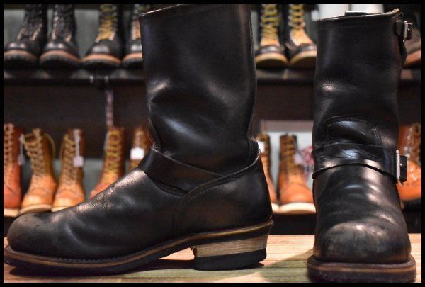 【8D 中古 PT99プリント 旧シルエット 04年】レッドウィング 2268 エンジニア 黒 ブラッククローム ブーツ redwing HOPESMORE【GF113】