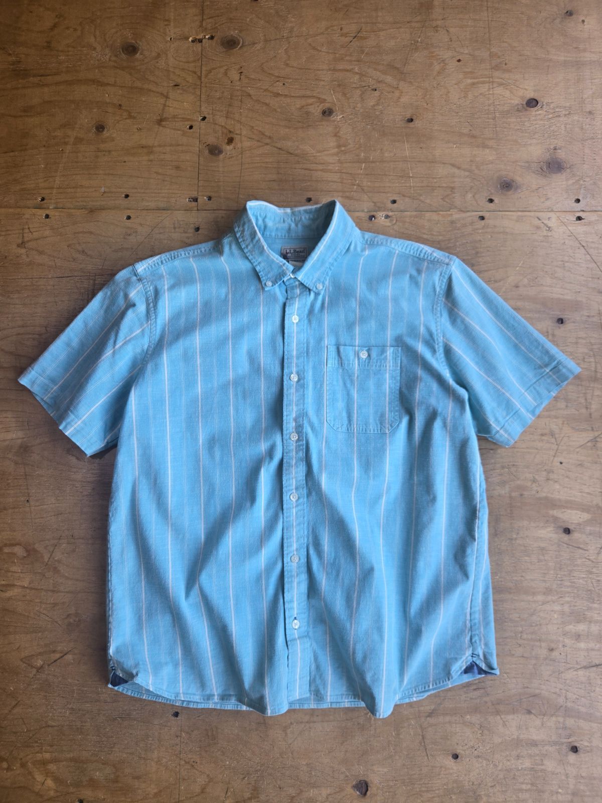 2000's L.L.Bean　S/S Cotton Shirt　SIZE : L　半袖シャツ　ストライプ　マチ付き