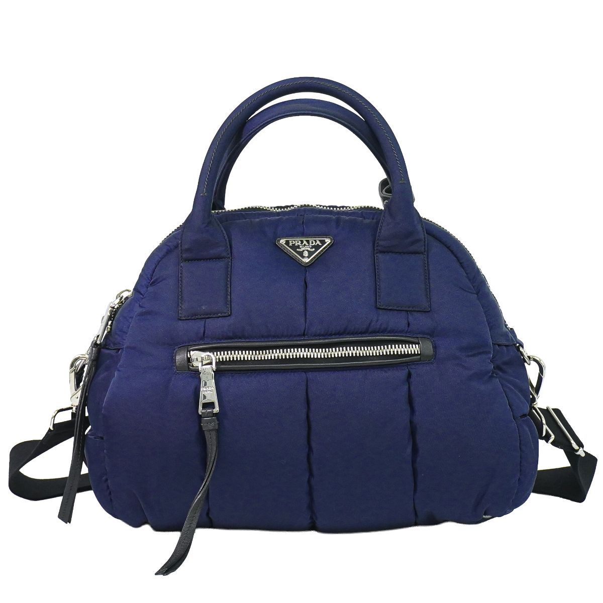 本物 プラダ PRADA ボンバー 2WAY ショルダーバッグ ハンドバッグ ポシェット ナイロン ネイビー バッグ 中古・