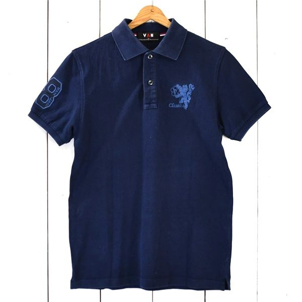 ヴァン VAN JAC classics コットン100％ ポロシャツ 半袖シャツ M ダークネイビー 刺繍入り アイビー バン アメトラ 春夏対応 / 6TE057 【送料無料】【中古】【メンズビジネス】202605