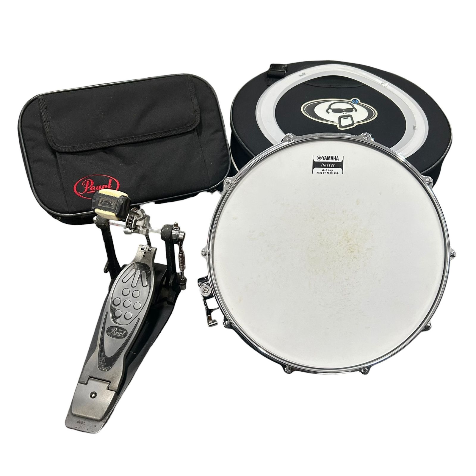 ■YAMAHA Absolute AMS1460 スネアドラム Hybrid Maple Pearl キックペダル ケース付 ヤマハ アブソルート 動作確認済み2622538,2622538