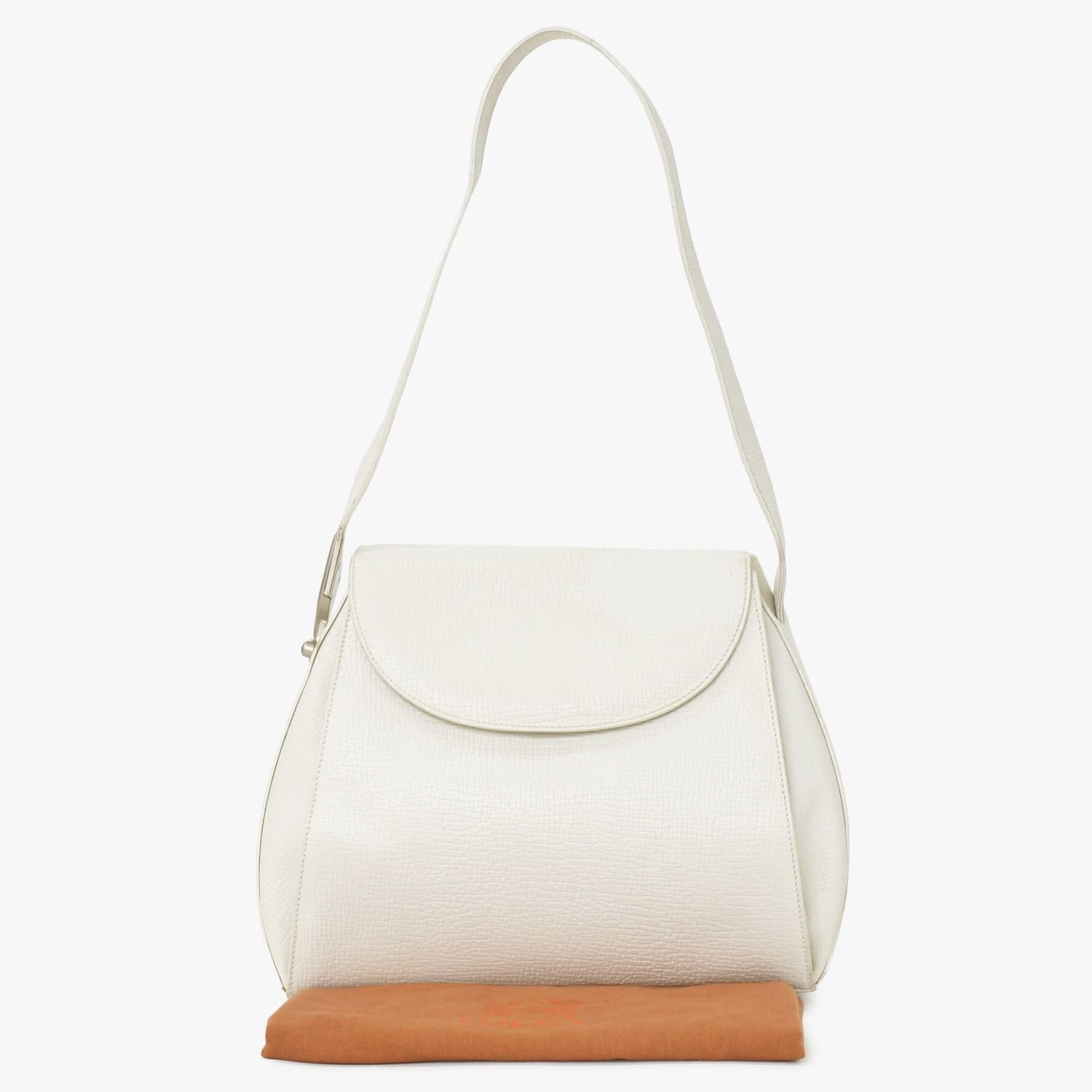 LOEWE ロエベ レザーショルダーバッグ ワンショルダーバッグ セミショルダー カーフスキン 音符型メタル金具 ホワイト フラップ 美品 中古 4a003524