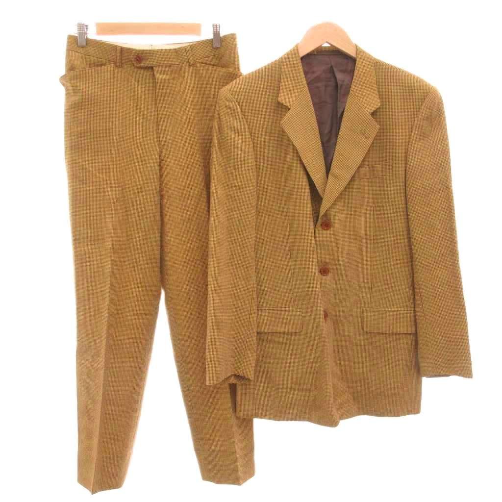 ポールスミス PAUL SMITH LONDON セットアップ テーラードジャケット シングル スラックス パンツ L 千鳥柄 3B ノッチドラペル 背抜き ノータック センタープレス 黄 イエロー /KB ■ECG005