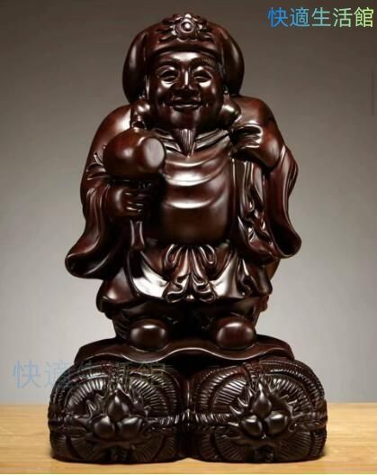 美品★大黒天 縁起物 仏師で仕上げ品 黒檀木 彫刻工芸品 精密彫刻 置物 dd613