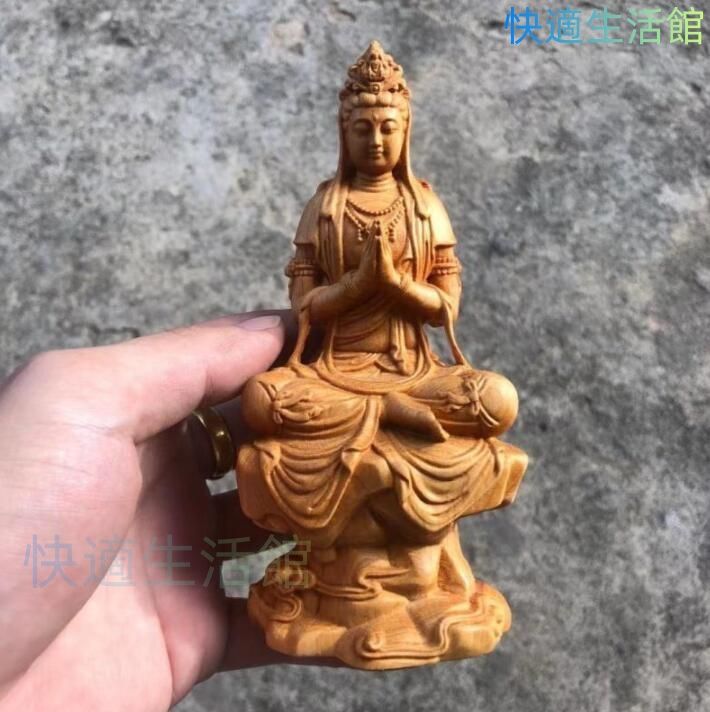 新入荷★極上質 木彫 ★精密細工 木彫り 仏像置物 自在観音菩薩座像　合掌 dd613