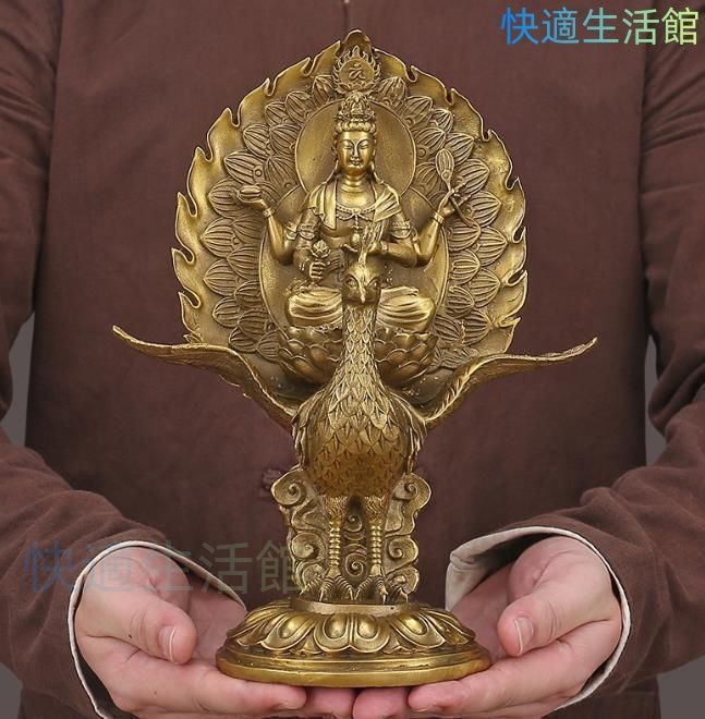 強くお勧め★純銅 手作り 工芸品 置物を置く収蔵品 仏像 仏教 孔雀明王 未使用 dd613