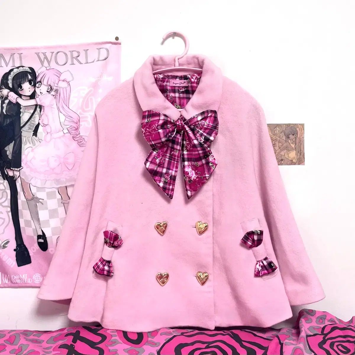 MA*RS マズ 必須アイテム いちごミルク ライトピンク ローズ CHECK リボン ポンチョ 姫姉ギャル