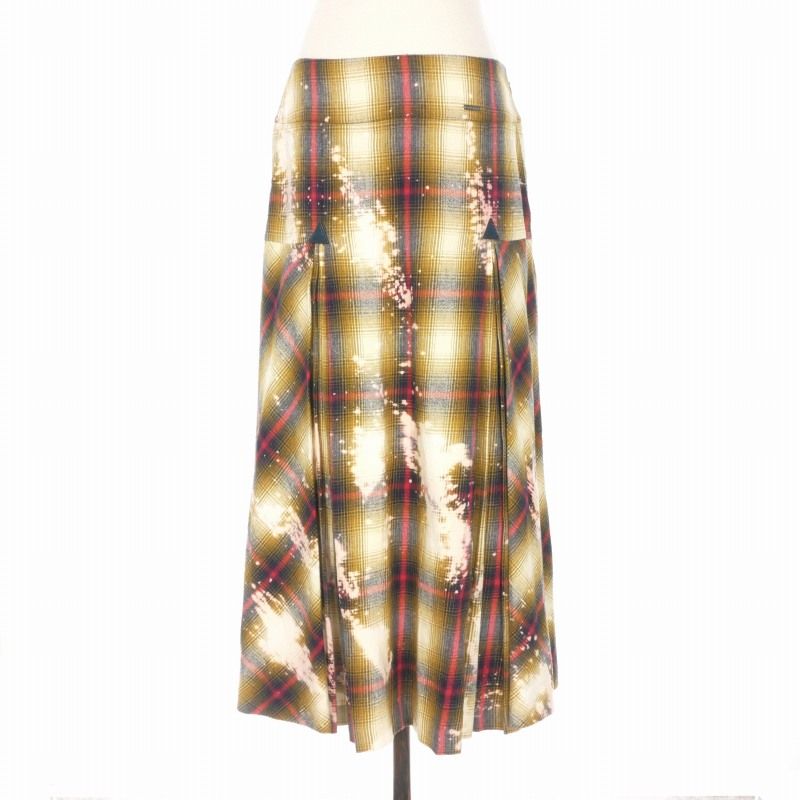 ディースクエアード DSQUARED2 22AW Pleated Midi Skt チェック プリーツスカート 38 ライトブラウン S75MA0837 国内正規