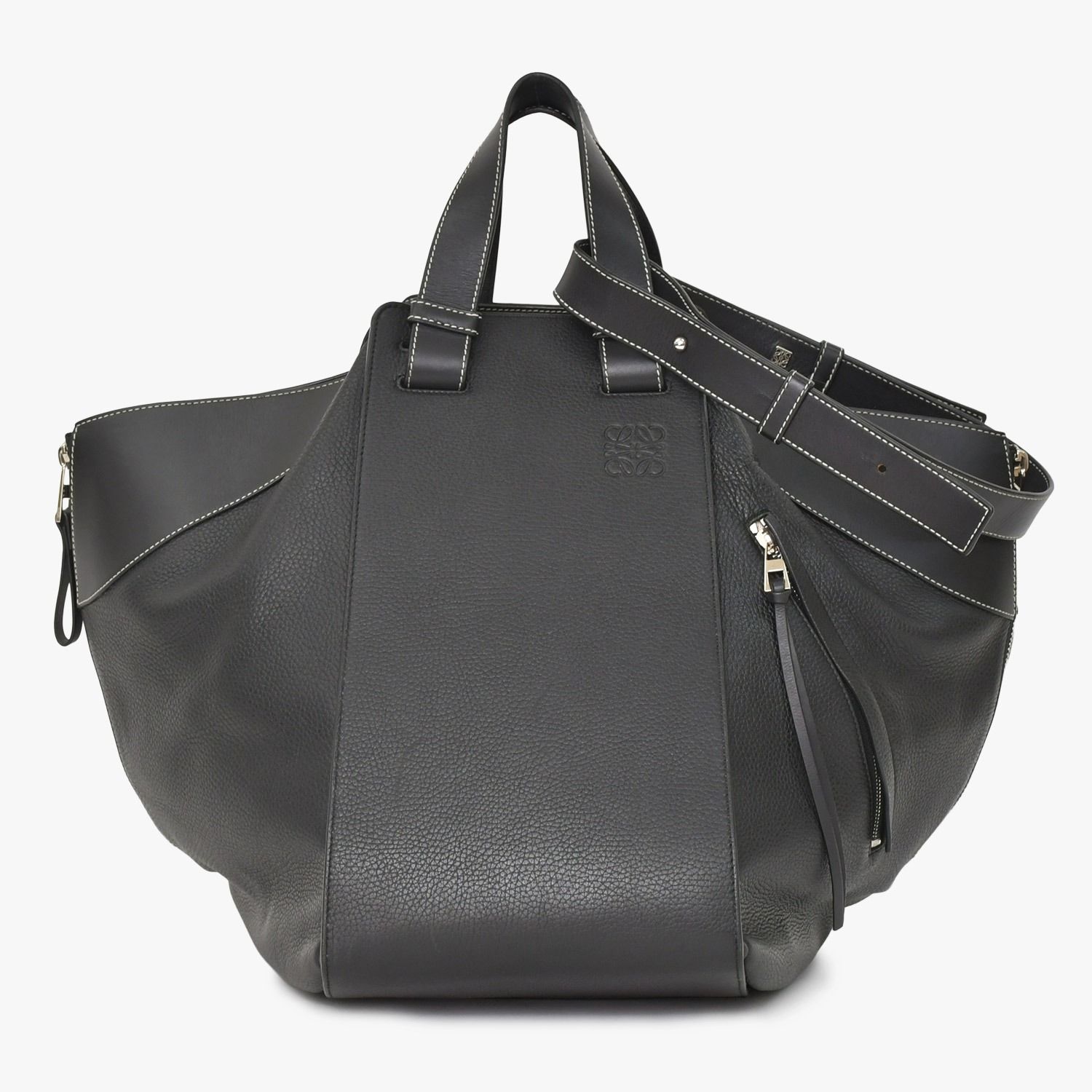 極美品 LOEWE ロエベ ハンモックバッグ ラージ ハンドバッグ ショルダーバッグ レザー ブラック シルバー金具 261705 中古 4a003694
