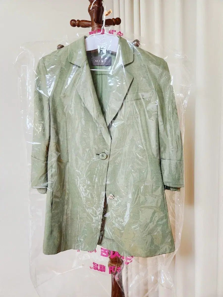 ドライ完了 The HANDSOME マイン MINE 21SS セージグリーン リネン混 ジャケット ロング丈 55