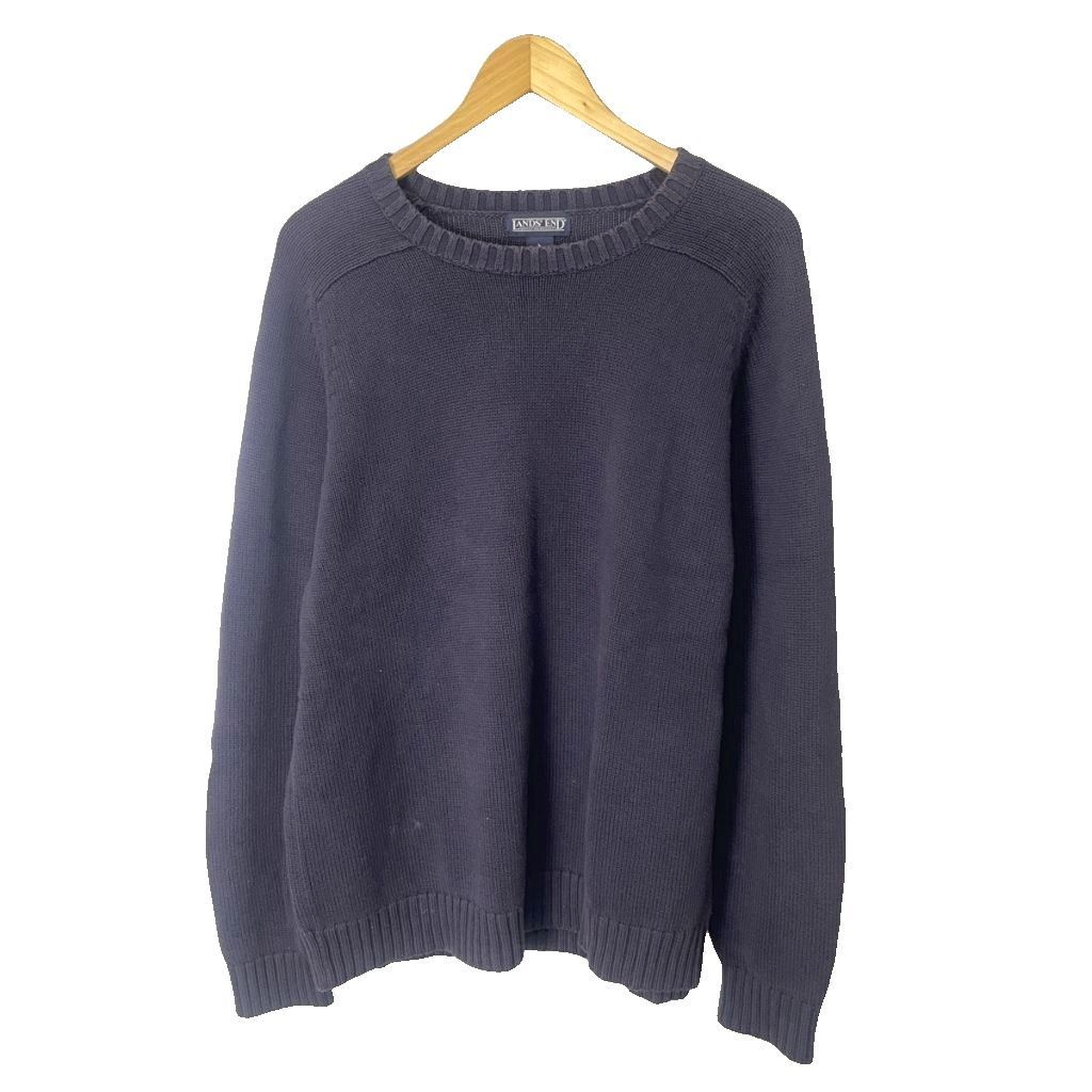 ランズエンド LANDS' END ドリフターニットコットン セーター クルーネック ナスコン フェード 長袖 L ネイビー
