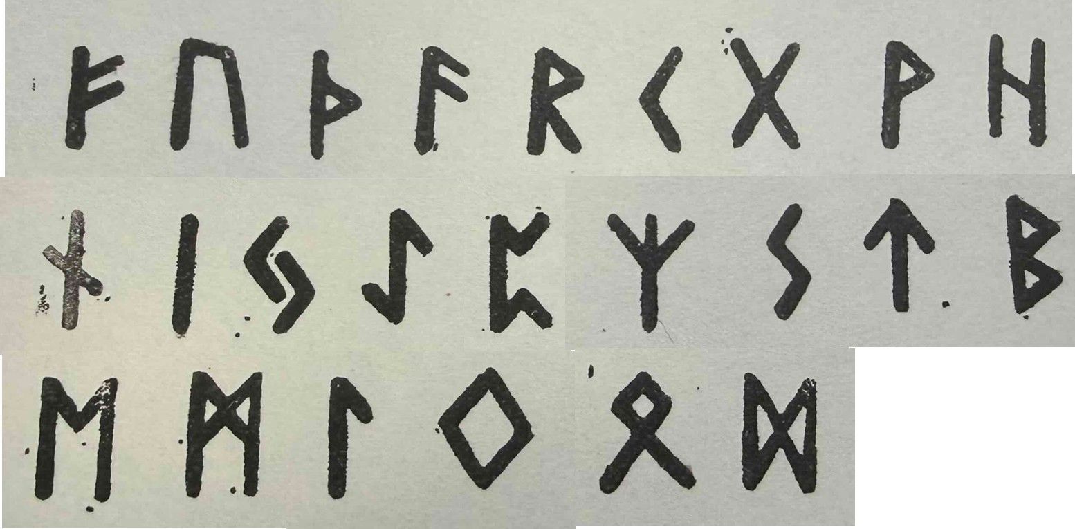 遊印、祝咒印、石のはんこ：ルーン文字　 (青田石 ▢9mm 24文字セット )