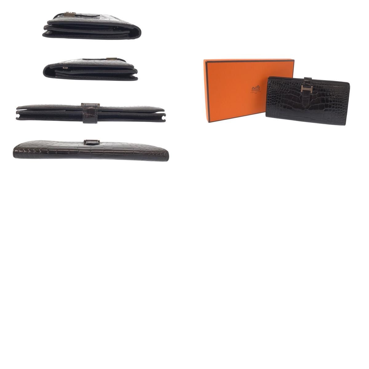 美品 HERMES エルメス ベアンスフレ クロコ ブラック 黒 シルバー金具 
