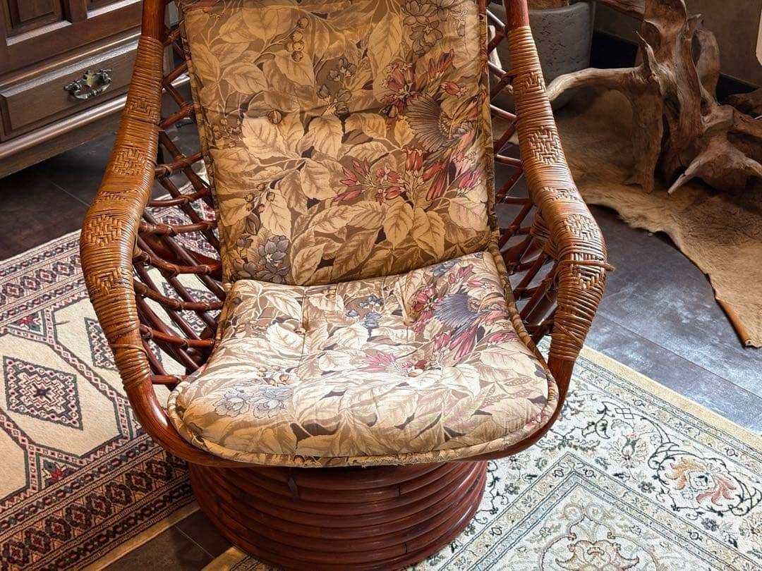 KOIZUMI ラタン回転チェア リゾートチェア 籐 ソファ レトロ家具 IG