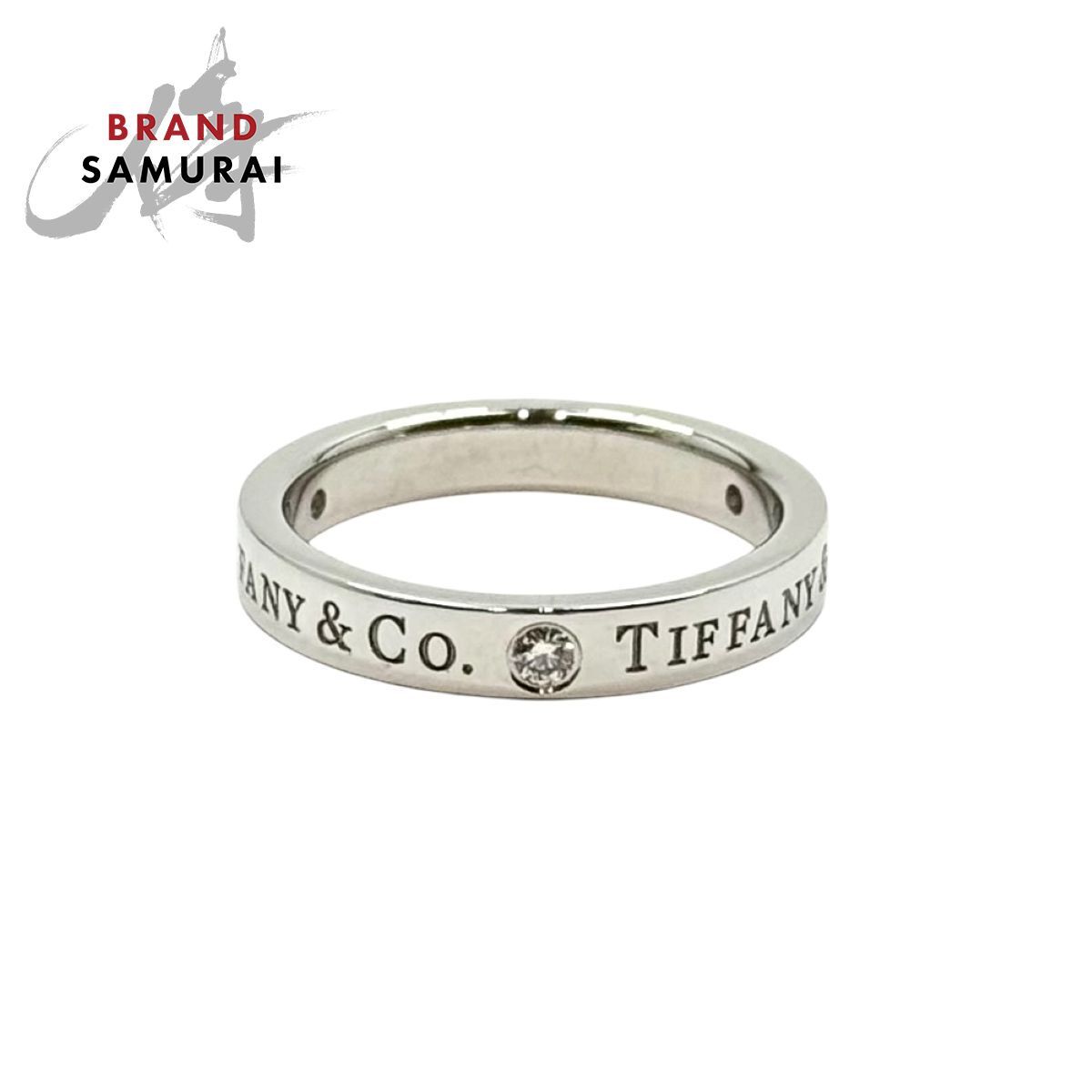美品 TIFFANY&Co. ティファニー フラットバンドリング 3Pダイヤ Pt950
