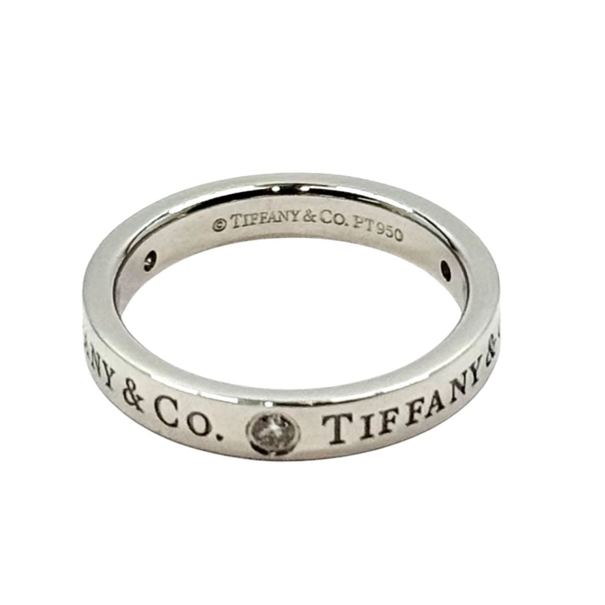 美品 TIFFANY&Co. ティファニー フラットバンドリング 3Pダイヤ Pt950