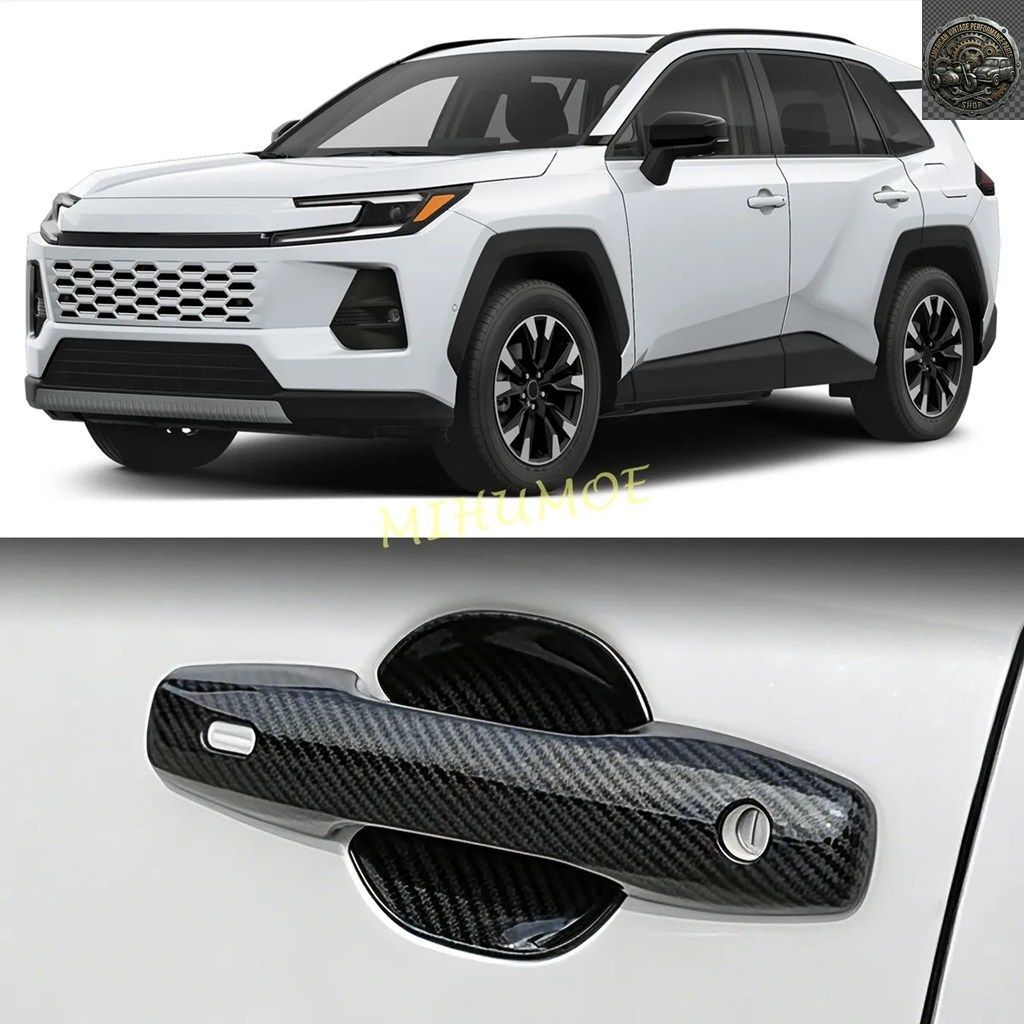 カーボンファイバー調サイドドアハンドルストリップトリム8個 + ボウルカバー トヨタ RAV4 AX60 2026 2027 ABS カースタイリング