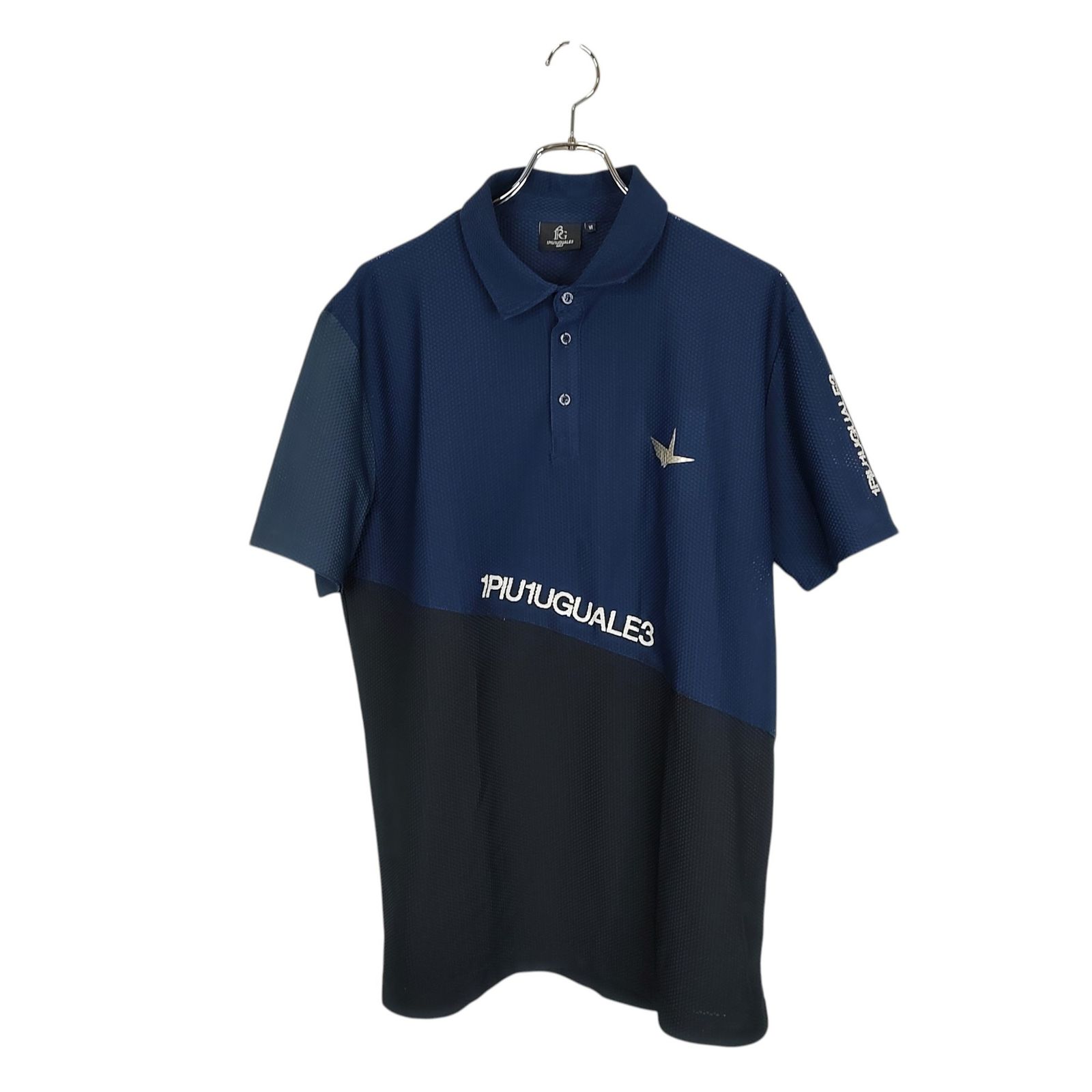 1PIU1UGUALE3 GOLF ウノピゥウノウグァーレトレ ゴルフ バイカラー 半袖 ポロシャツ 6 XL ネイビー×ブラック メンズ